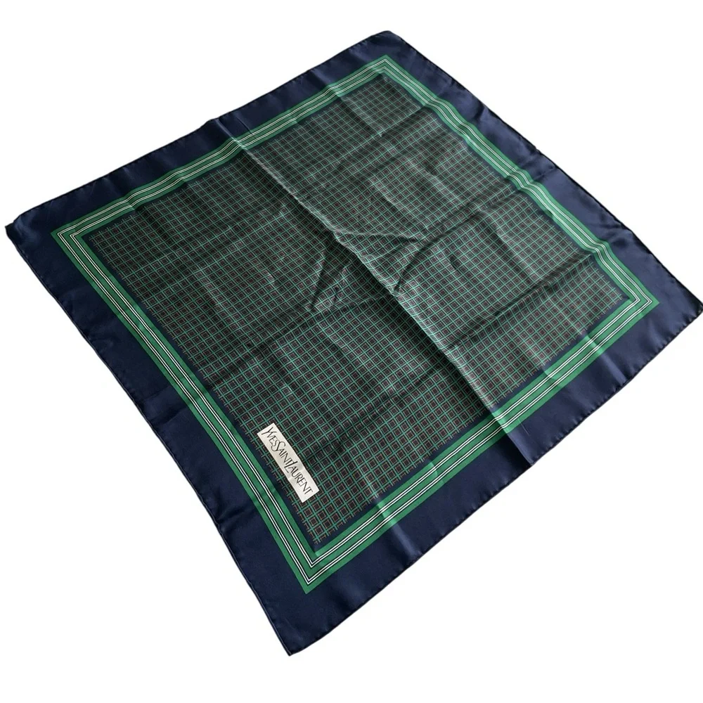 Yves Saint Laurent Vintage Navy Blue Silk Scarf w COA - Picture 9 of 16